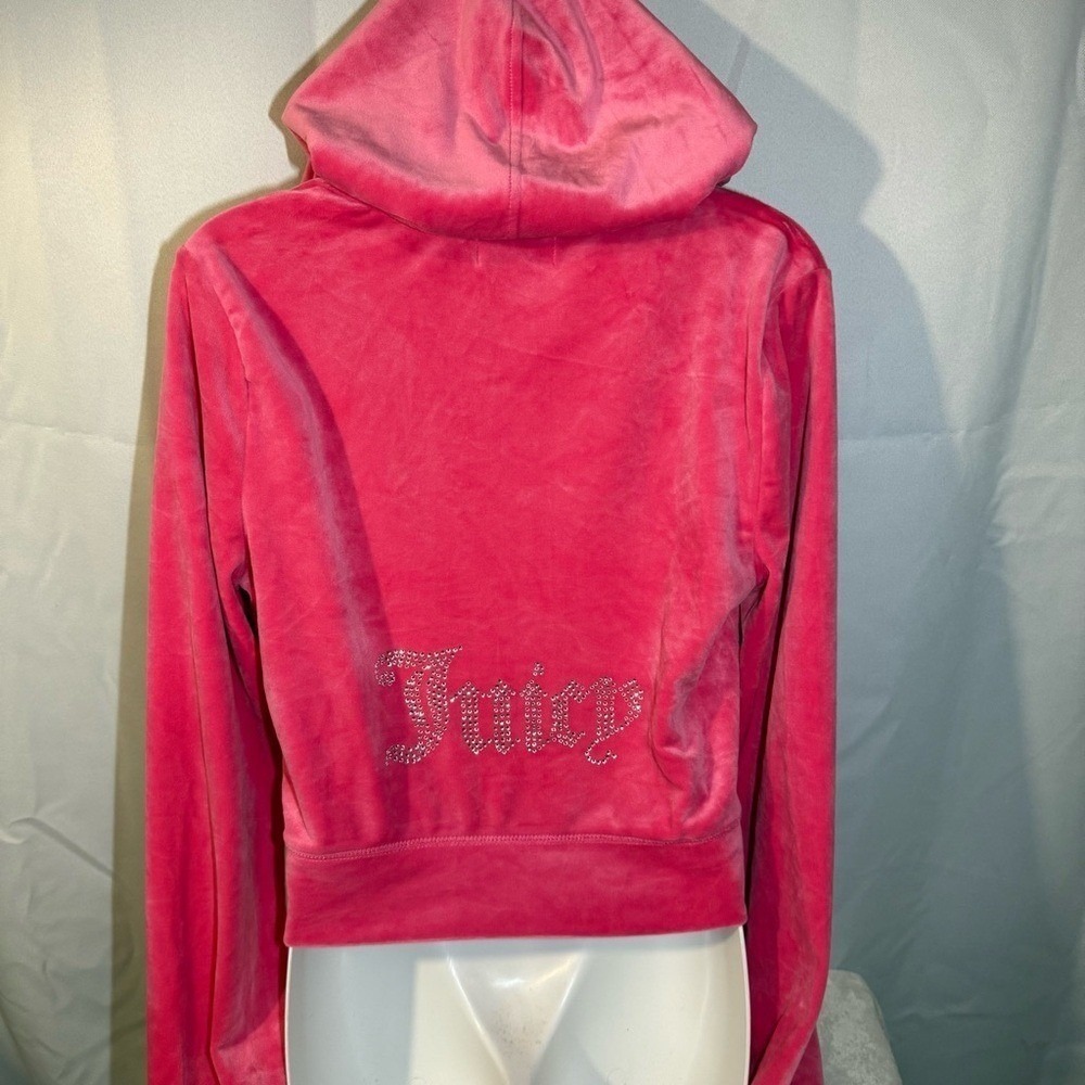 Juicy‎ Couture NWT Y2K Hot Pink Velour Hoodie Rhinestone Logo Women's Large